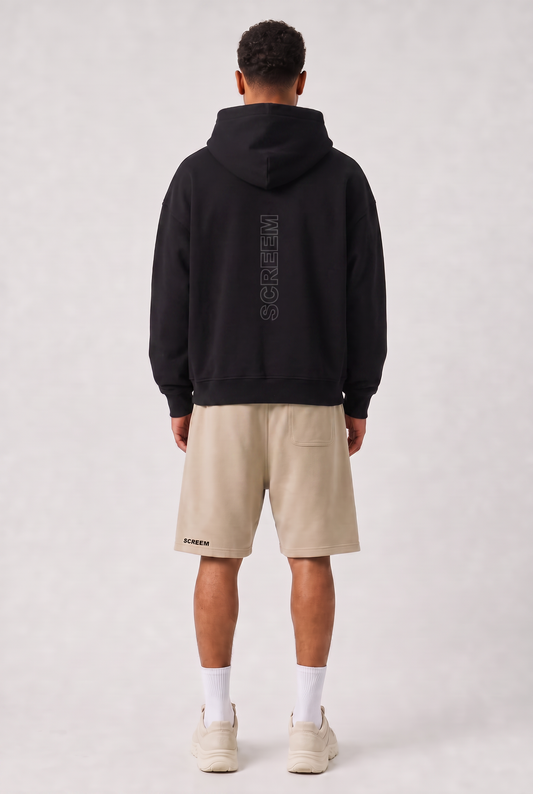 Model wearing SCREEM Full-Zip Hoodie, black, back view