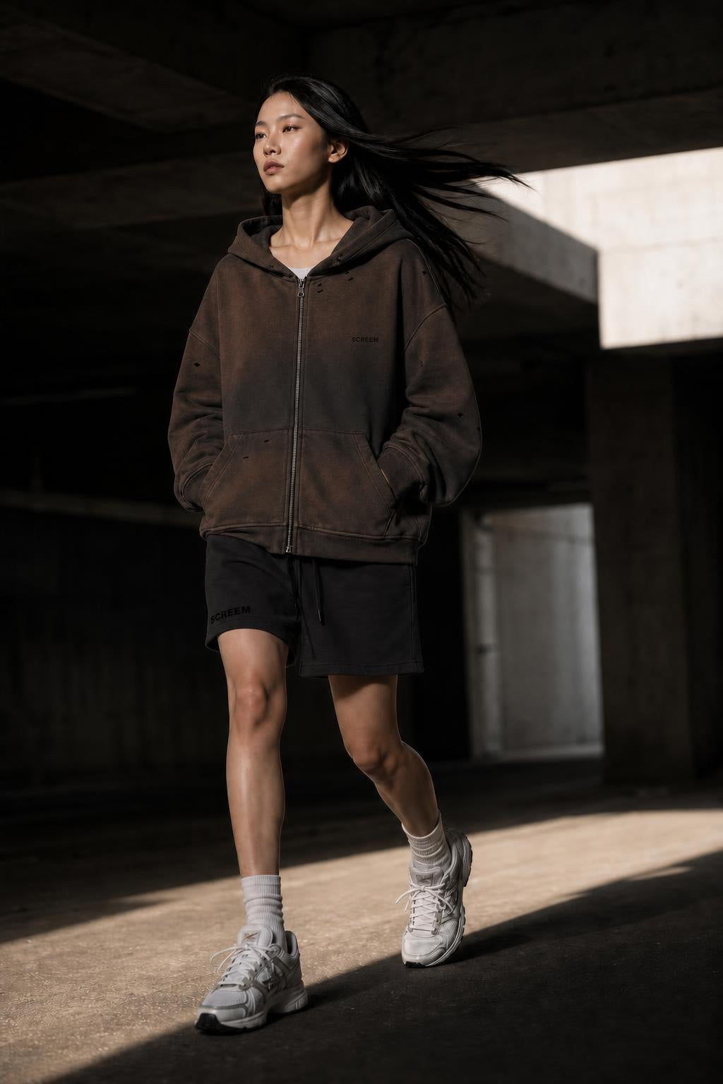 SCREEM Full-Zip Hoodie in dark grey, campaign photo