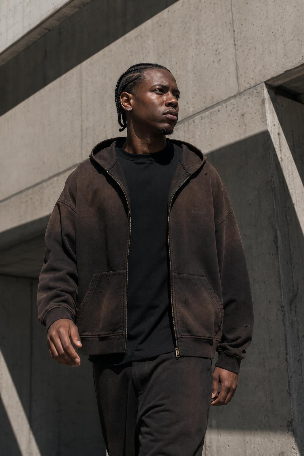 SCREEM Full-Zip Hoodie worn open, campaign photo